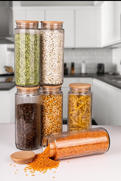 naturelove عبوة ميجا بوي 1500 مل مكونة من 6 برطمانات زجاجية مخططة لتخزين المو...