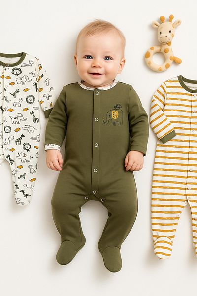 İZYALİF BABY Baby Boy 3-Piece Jumpsuit Set with Booties and Snap Fasteners Cotton