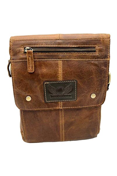 OEM Men's shoulder bag made of genuine leather Brown, Allan Marco, 25 x 21 x 5.5 cm
