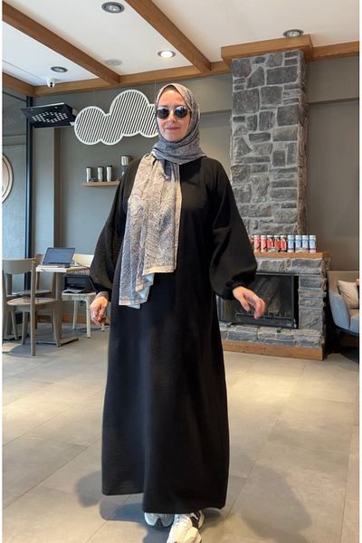 Melek aydın Black Dress with Elastic Sleeves