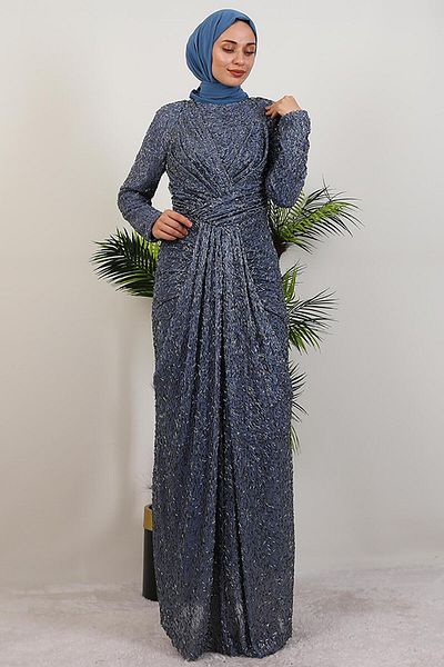 GİYZAMİLA Smoke Hijab Dress Indigo