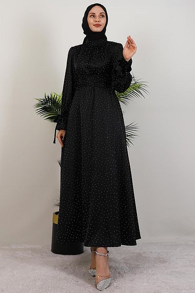 GİYZAMİLA Saliha Satin Dress Black