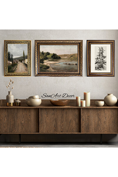 Sanart Vintage Çerçeveli Tablo, 3 Parça Çerçeveli Tablo, Çerçeveli Yağlı Boya...