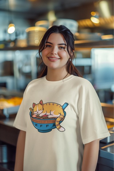 ArtYus تي شيرت بأكمام قصيرة ورقبة دائرية مطبوع عليه سوشي كات للبنات/النساء