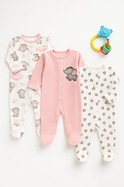 İZYALİF BABY Baby Girl 3-Piece Jumpsuit Set with Booties and Snap Fasteners Cotton