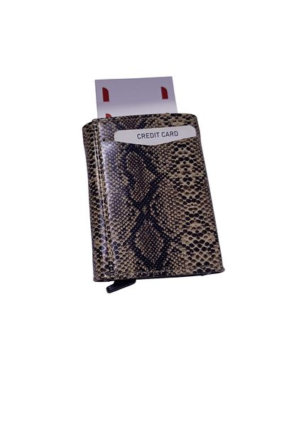ENGIN Unisex Snakeskin Vegan Faux Leather Wallet Card Holder with Coin Compartment and Slide Mechanism