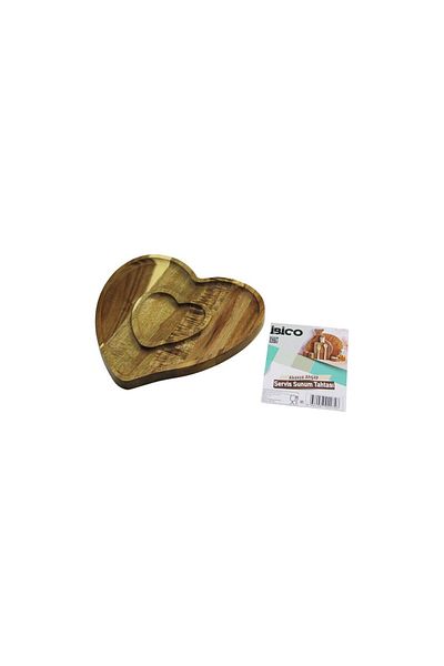Light up Acacia Heart Model 2 Compartments = 1+1 Wooden Bamboo Serving Presentation Tray - Board 20.5 X 19.5 X 1.4cm