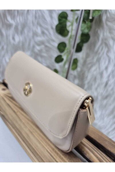 EZZY BLİSS Women's Caryle Model Autumn Quality Leather Handbag Shoulder and Strap Bag - Cream