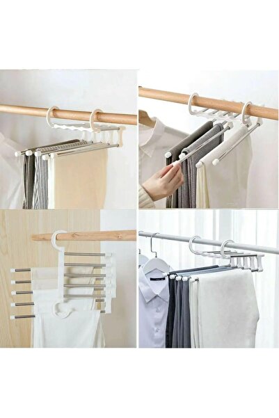 Hombak 5 Katlı Hareketli Pantolon Askısı Dolap İçi Askılık Yer Kaplamayan Ask...