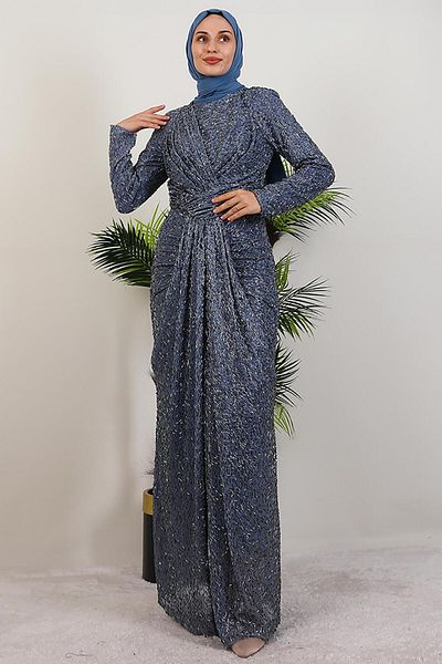 GİYZAMİLA Smoke Hijab Dress Indigo