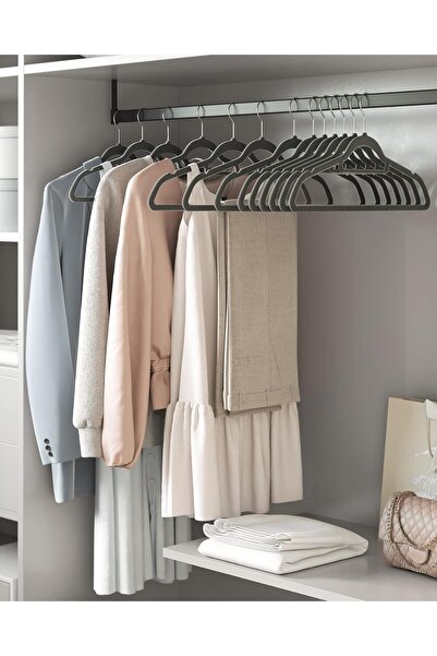 Genel Markalar SONGMICS 50'li Paket Kadife Askı 0,6 cm Kalınlıkta Takım Elbise Askısı, Kaymaz Yüzeyli, Iki Çenti...