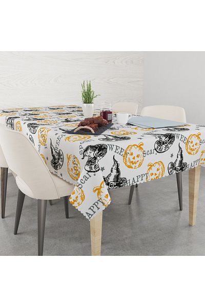 yok yok evim eve dair her şey Halloween Patterned Halloween-Themed Linen Effect Worry-Free Tablecloth