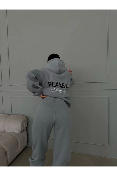 macklin Unisex Men's Women's Flasenty Printed Oversize 3 Thread Hooded Tracksuit Set