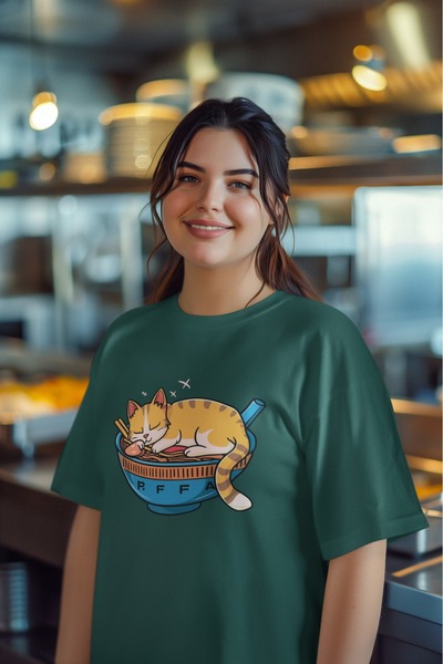 ArtYus تي شيرت بأكمام قصيرة ورقبة دائرية مطبوع عليه سوشي كات للبنات/النساء