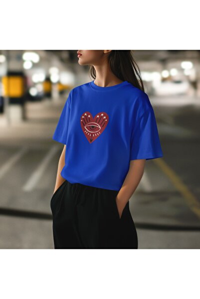 ArtYus تي شيرت بأكمام قصيرة ورقبة دائرية مطبوع عليه قلب للفتيات/النساء