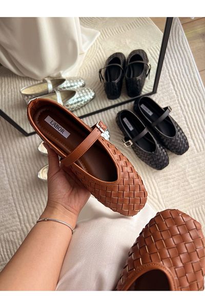 labor Selection Soft Sole with Pad Blunt Toe Knit Ballerina Suitable for Wide Foot Structure