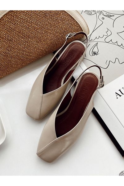 labor Selection Blunt Toe Stitching Detail Open Back Ballerinas