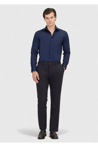 Ramsey Navy Blue Plain Slim Fit Woven Classic 100% Cotton Shirt