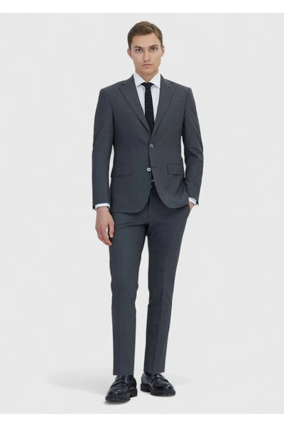 Ramsey Koyu Gri Mikro Modern Fit Yün Karışımlı Takım Elbise