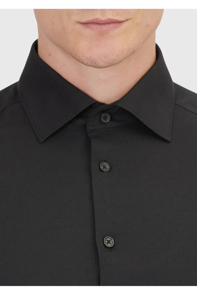 Ramsey Cămașă neagră, simplă, slim fit, țesută clasică din amestec de bumbac