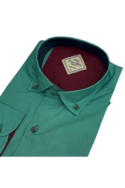 EREN STYLE Linen Linen Classic 100% Cotton Long Sleeve Slim-Fit Anti-Sweat Green Shirt (Regular Fit)