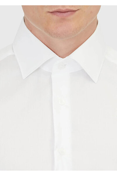 Ramsey Beyaz Düz Regular Fit Dokuma Klasik %100 Pamuk Gömlek