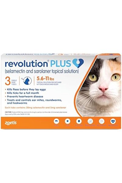 ZOETİS Revolution Plus (selamectin and sarolaner Topical Solution) for Cats, 5.6-11 lbs (Orange), 3 Tubes