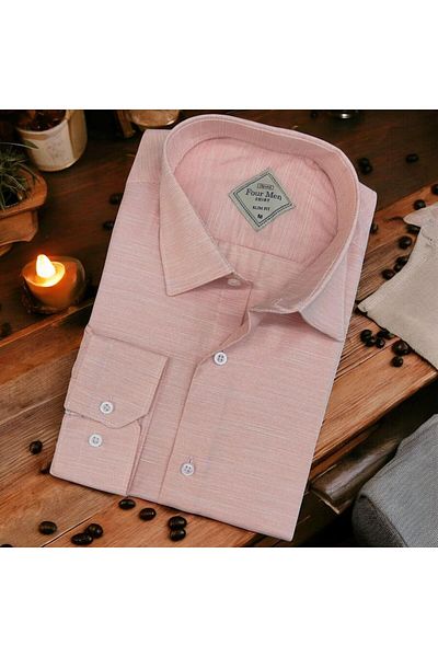 EREN STYLE Linen Linen Classic 100% Cotton Long Sleeve Slim-Fit Anti-Sweat Pink Shirt (Regular Fit)
