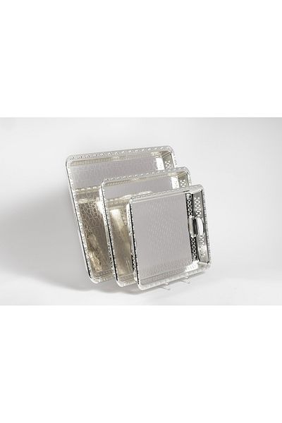 Bin Shihon 3-piece silver steel serving tray set