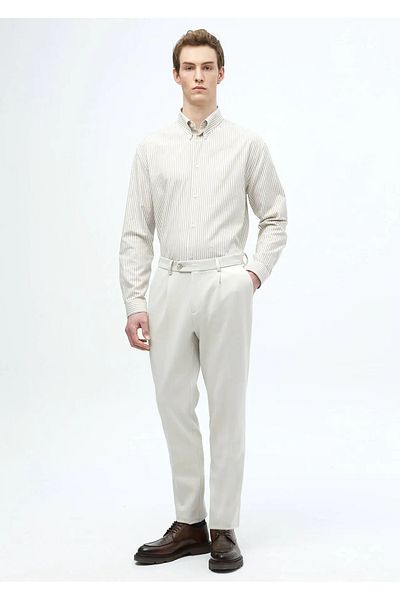 Ramsey Camel Hair Striped Woven Casual Cotton Blend Shirt