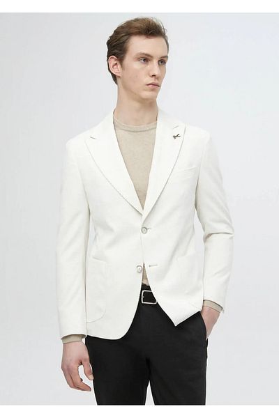 Ramsey Ecru Ribbed Shirt Shoulder Slim Fit 100% Cotton Jacket