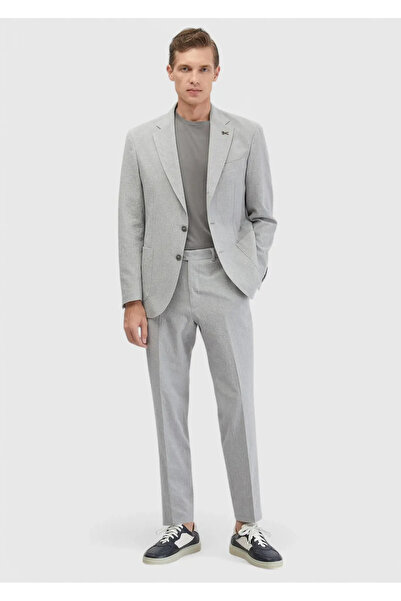 Ramsey Açık Gri Desenli Zeroweight Slim Fit Pamuk Karışımlı Takım Elbise