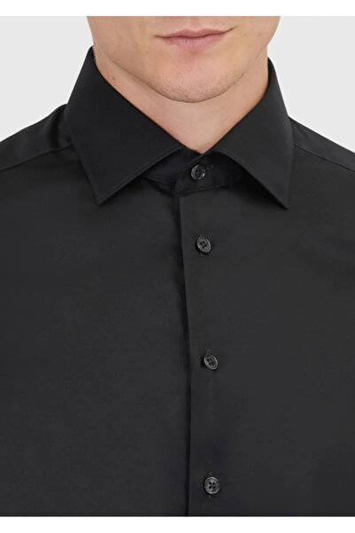 Ramsey Cămașă neagră, simplă, țesută, clasică, 100% bumbac