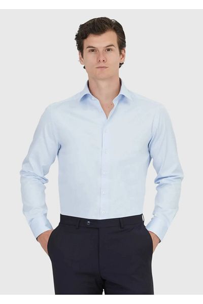 Ramsey Light Blue Plain Regular Fit Woven Classic 100% Cotton Shirt