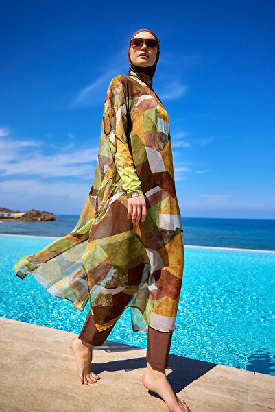Marina Swimwear Haki Tam Boy Tesettür Kimono Kaftan P2513-1