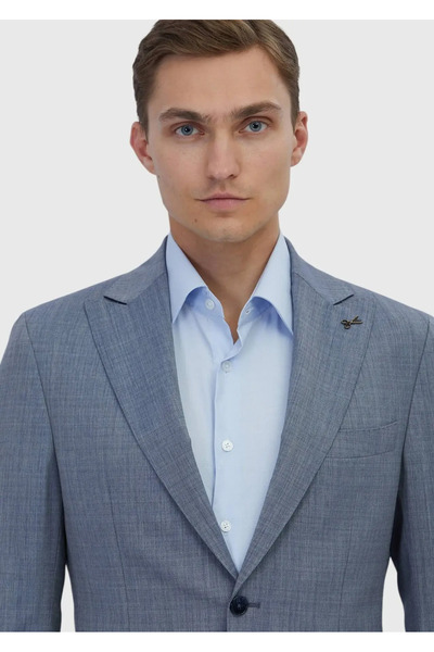 Ramsey İndigo Düz Zeroweight Slim Fit %100 Yün Takım Elbise