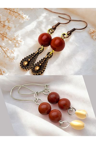 ayrestyle Jasper & Jasper Natural Stone 2-Piece Earring Set, Authentic Natural Stone Women's Earrings with Dangle