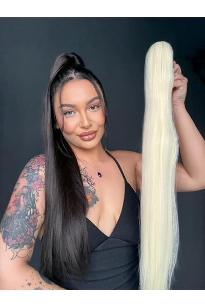 Suzan Peruk Platin Düz Tokalı Mandallı Postiş At kuyruğu