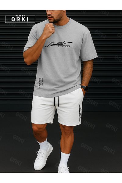 EFFRENATU Limited Edition Printed – Oversize Gray T-Shirt & White Shorts Combination
