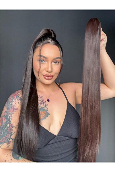 Suzan Peruk Sıcak Kahve Düz Tokalı Mandallı At kuyruğu Ekstra uzun model