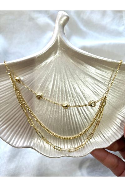 DEFORA 3-Piece Heart Chain Gold Women's Necklace