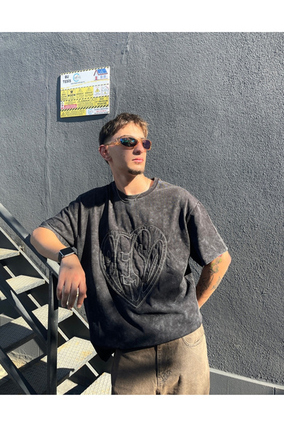 BPM تي شيرت بيزو كبير الحجم مغسول بالحمض