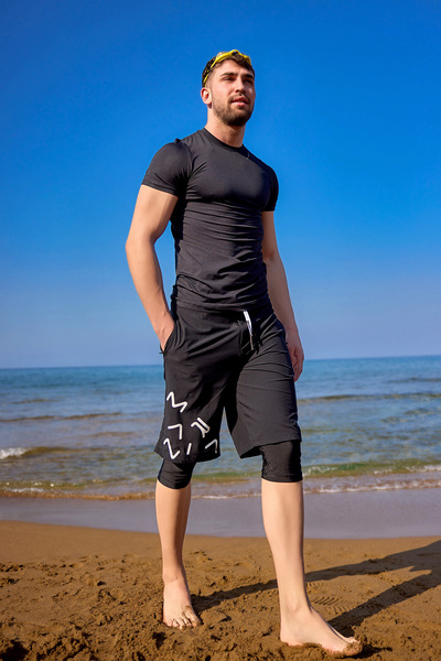 Marina Swimwear Black Men's Swim Shorts – Quick Dry Sea Shorts with Inner Leggings S2503-1