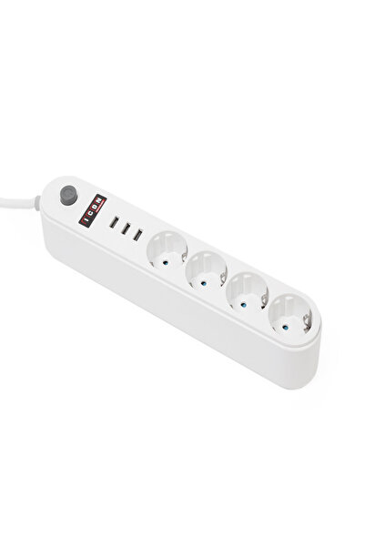 Icon Akım Korumalı 4'lü Priz 3 Port Usb Çoklu Grup Priz 2 Metre Kablo 10a - Beyaz