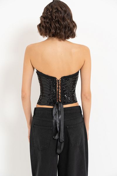 Kikiriki Black Sequin Heart Collar Bustier