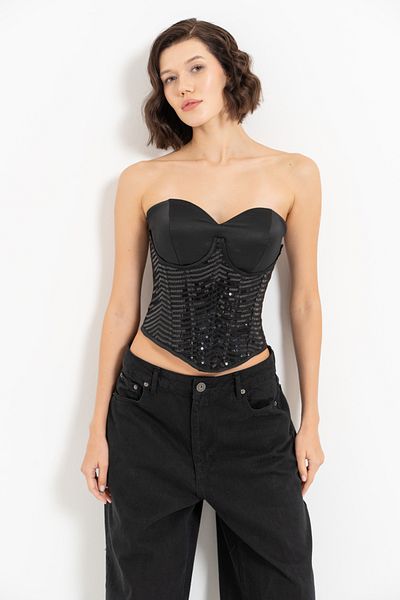 Kikiriki Black Sequin Heart Collar Bustier