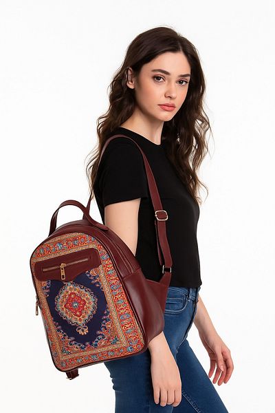 baydar Authentic Kilim and Ethnic Floral Pattern Backpack Water Resistant Spacious Elegant Design