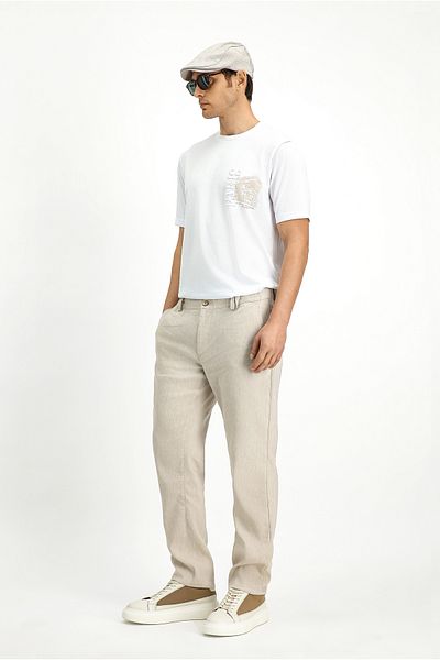 Kiğılı Slim Fit Linen Straight Classic Trousers with Elastic Waist