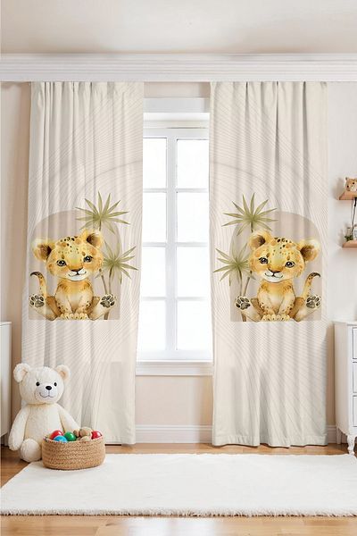 EVPANYA Cute Lion Patterned Children's Baby Room Background Curtain (Single Wing Pricing)