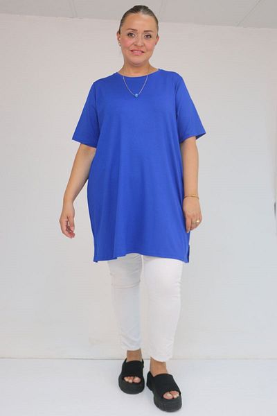 Eslina 58507 Large Size Collar Piping Combed Cotton T-Shirt - Saks